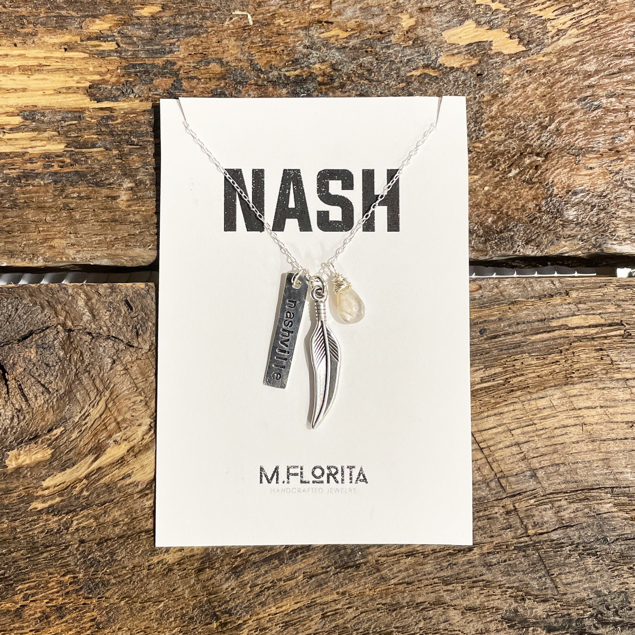 Three Charm Nashville City Necklace + Feather + Rut. Qtz